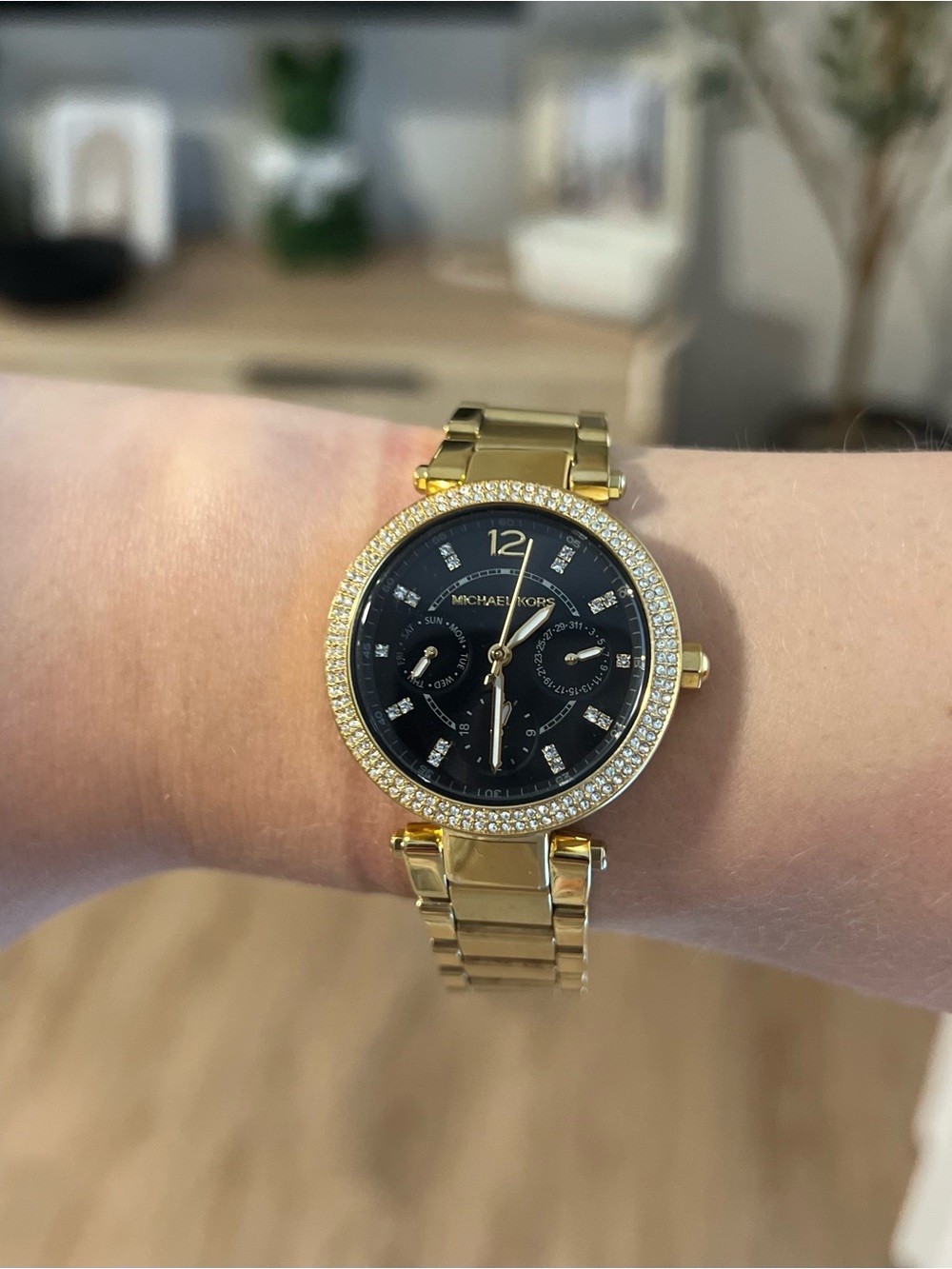 Michael Kors Mini Parker MK3790 Gold Black Crystal Watch 33mm